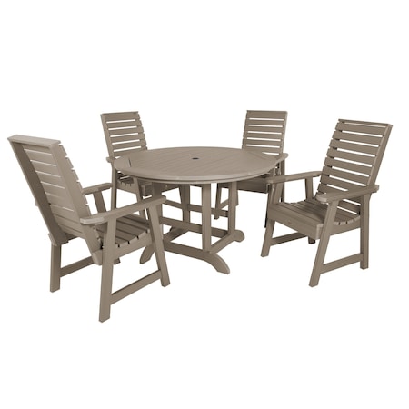 Highwood Usa Weatherly 5pc Round Outdoor Patio Furniture Dining Set AD-DNW48-WBR